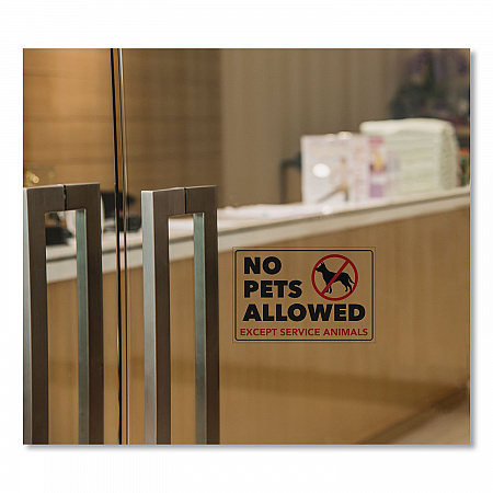 No Pets Allowed Except Service Animals Sign Decal, 6 x 4, Black/Red Graphics (098634)