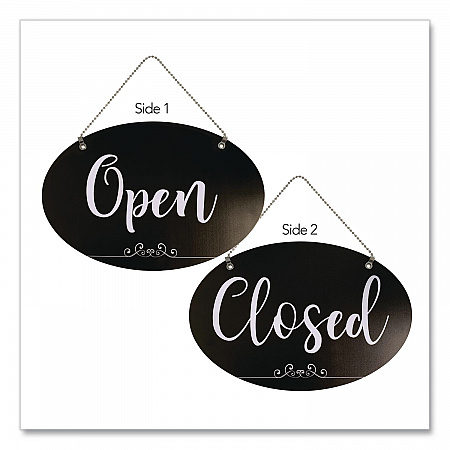 Open/Close Spa Style Indoor Sign, 12 x 8, Black/White (098642)