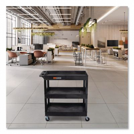 Tuffy XL Three-Shelf Utility Cart with Tub Shelves, Plastic, 300 lb Capacity, 35