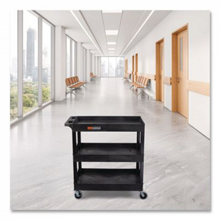 Tuffy XL Three-Shelf Utility Cart with Tub Shelves, Plastic, 300 lb Capacity, 35