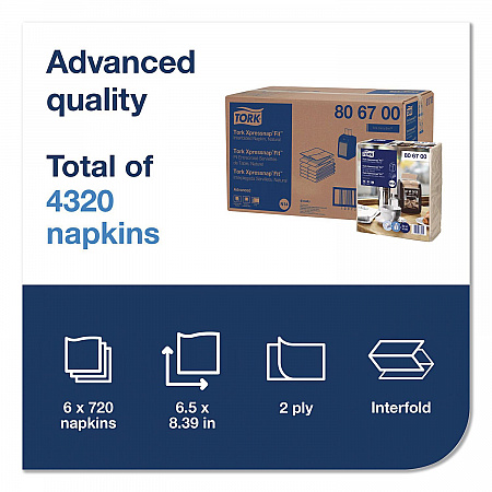 Xpressnap Interfold Dispenser Napkins, 2-Ply, 6.5 x 8.4, Natural, 720/Pack, 6 Packs/Carton (806700)