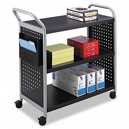 Scoot Three Shelf Utility Cart, Metal, 3 Shelves, 1 Bin, 300 lb Capacity, 31