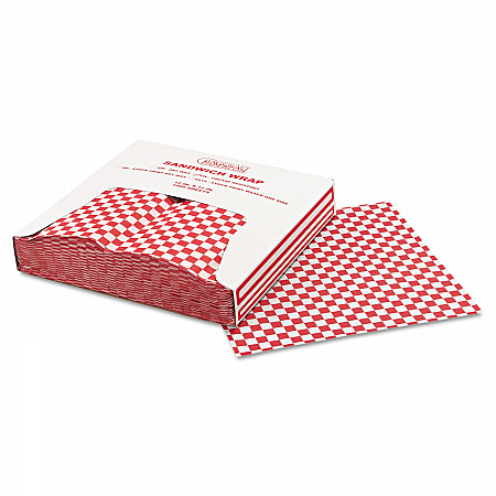 Grease-Resistant Paper Wraps and Liners, 12 x 12, Red Check, 1,000/Box, 5 Boxes/Carton (057700)