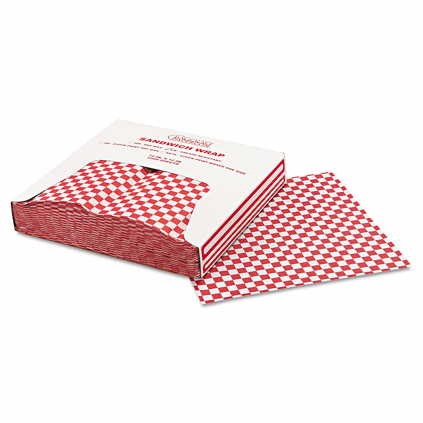 Grease-Resistant Paper Wraps and Liners, 12 x 12, Red Check, 1,000/Box, 5 Boxes/Carton (057700)