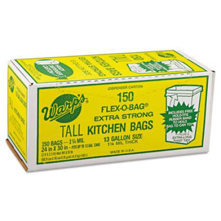 Warp's Industrial Strength Flex-O-Bags Trash Can Liners, 13 gal, 1.25 mil, 24" x 30", White (FB13150)