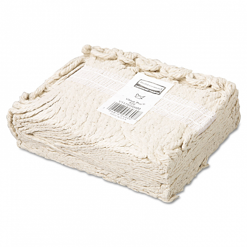 Non-Launderable Economy Cut-End Cotton Wet Mop Head, 20 oz, 1" Band, White, 12/Carton (V117)
