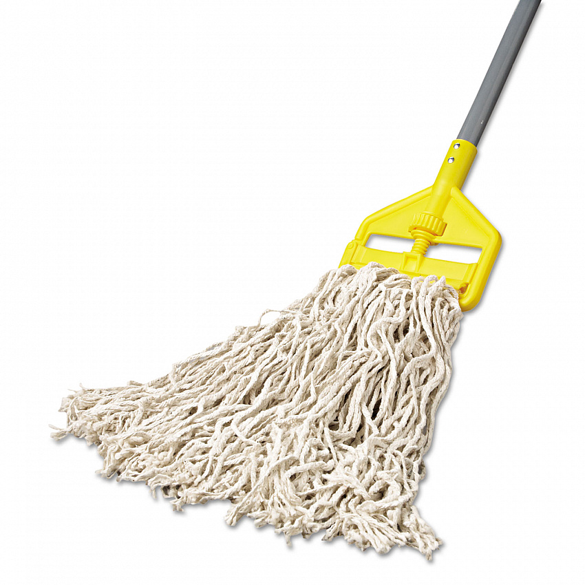 Non-Launderable Economy Cut-End Cotton Wet Mop Head, 20 oz, 1" Band, White, 12/Carton (V117)