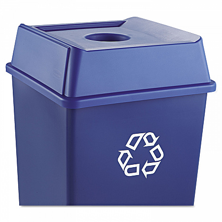 Untouchable Bottle and Can Recycling Top, Round Opening,  20.13w x 20.13d x 6.25h, Blue (2791BLU)