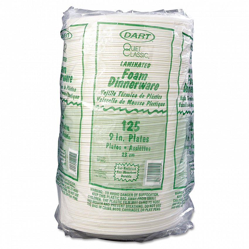 Quiet Classic Laminated Foam Dinnerware, Plate, 9" dia, White, 500/Carton (9PWQR)