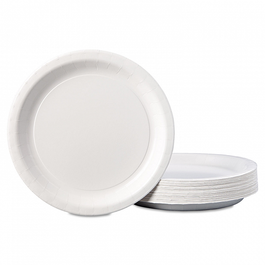 Coated Paper Dinnerware, Plate, 9" dia, White, 50/Pack, 10 Packs/Carton (PL7095)