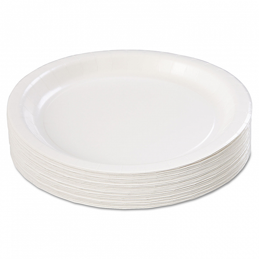 Coated Paper Dinnerware, Plate, 9" dia, White, 50/Pack, 10 Packs/Carton (PL7095)