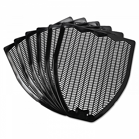 Disposable Urinal Floor Mat, Shield-Shaped, Fresh Blast Scent, Black Non-Slip Perforated Surface, 17.5