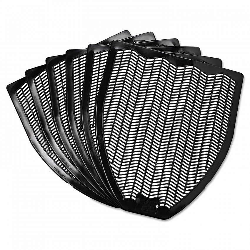 Disposable Urinal Floor Mat, Shield-Shaped, Fresh Blast Scent, Black Non-Slip Perforated Surface, 17.5" x 20.38", 6/Carton (15255)