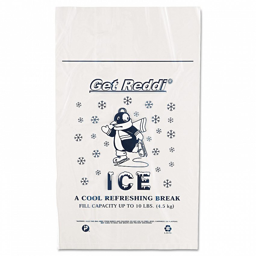 Ice Bags with Twist-Ties, Ice: Penguin Icon Labeling, 10 lb Capacity, 12" x 21", Clear, 1,000/Carton (IC1221)