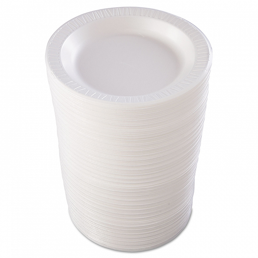 Quiet Classic Laminated Foam Dinnerware, Plate, 10.25" dia, White, 125/Pack, 4 Packs/Carton (10PWQR)