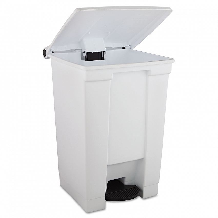 Indoor Utility Step-On Waste Container, 12 gal, Plastic, White (6144WHI)