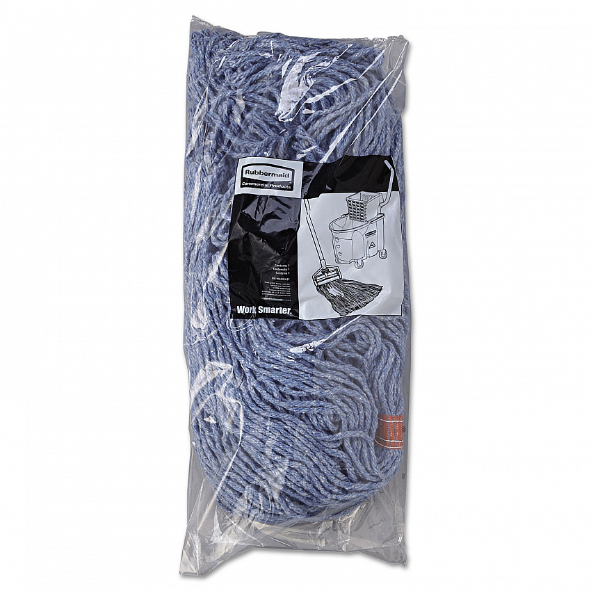 Non-Launderable Cotton/Synthetic Cut-End Blend Mop Head, 24 oz, 1" Band, Blue, 12/Carton (F51812BLU)