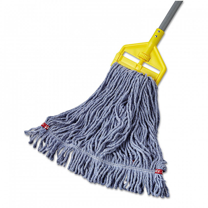 Web Foot Wet Mop Head with 1" Headband, Shrinkless, Cotton/Synthetic, Medium, Blue, 6/Carton (A212BLU)