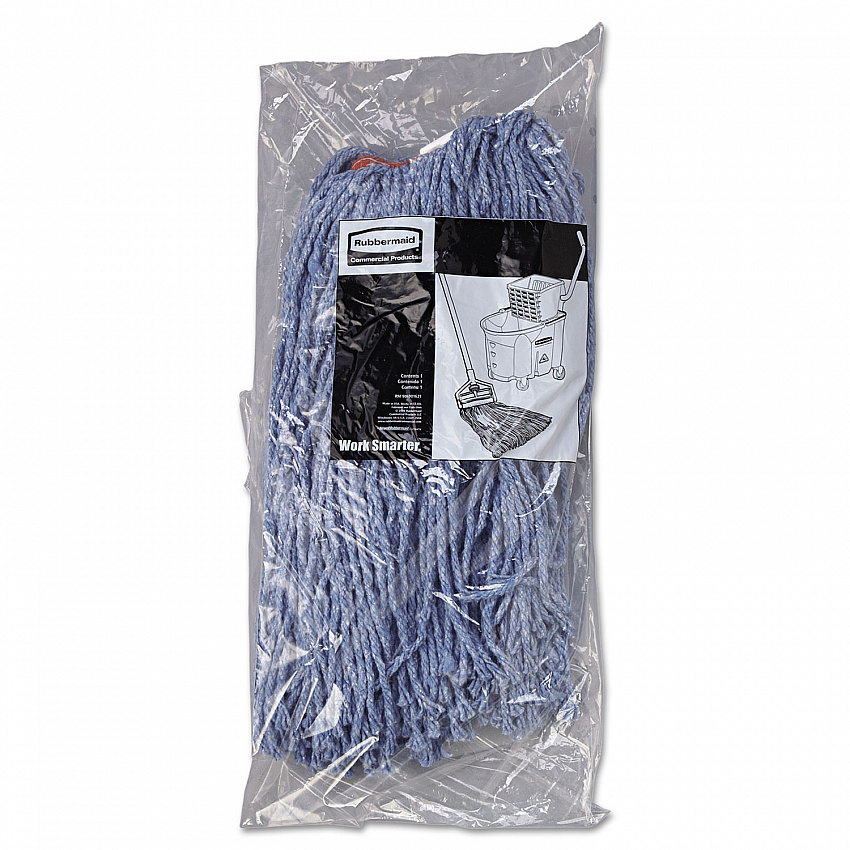 Non-Launderable Cotton/Synthetic Cut-End Blend Mop Head, 16 oz, 1" Band, Blue, 12/Carton (F51612BLUCT)