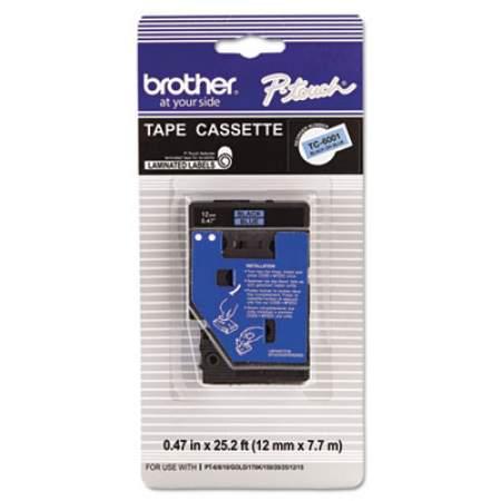 Brother P-Touch TC Tape Cartridge for P-Touch Labelers, 0.47" x 25.2 ft, Black on Blue (TC6001)