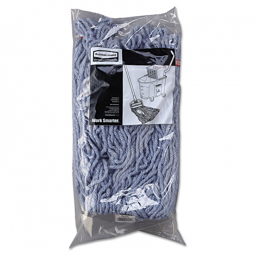 Web Foot Wet Mop Head with 1" Headband, Shrinkless, Cotton/Synthetic, Medium, Blue, 6/Carton (A212BLU)