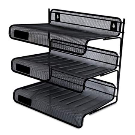Universal Deluxe Mesh Three-Tier Desk Shelf, 3 Sections, Letter Size Files, 13.25" x 9.25" x 12.38", Black (20006)