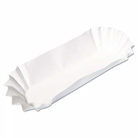 Fluted Hot Dog Trays, 6 x 2 x 2, White, Paper, 500/Sleeve, 6 Sleeves/Carton (610740)