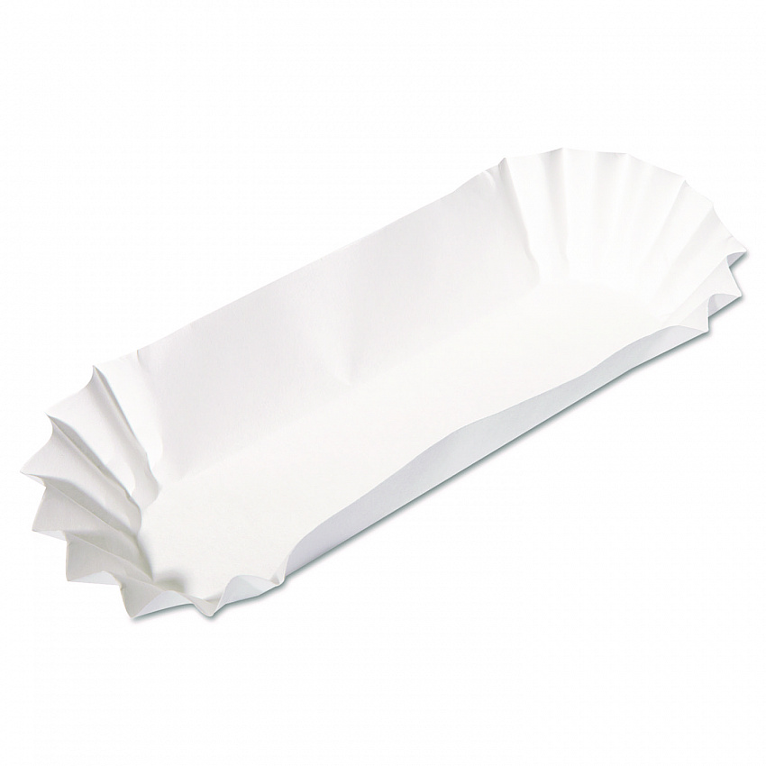 Fluted Hot Dog Trays, 6 x 2 x 2, White, Paper, 500/Sleeve, 6 Sleeves/Carton (610740)