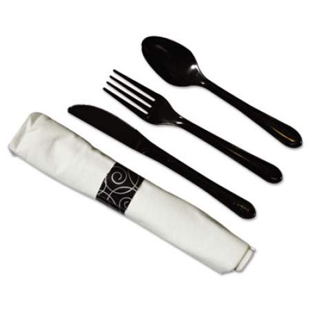 Hoffmaster CaterWrap Heavyweight Cutlery Combo, Fork/Spoon/Knife/Napkin, Black, 100/Carton (119971)