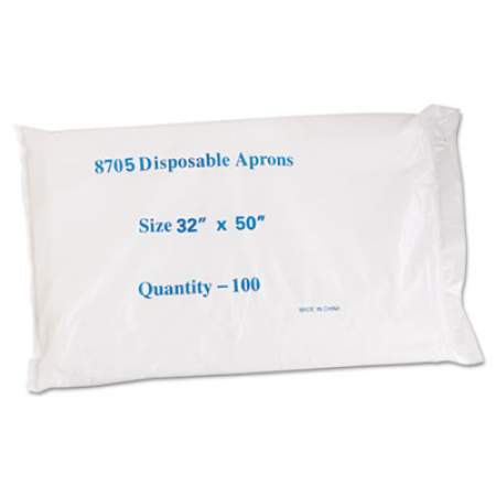 GN1 Disposable Apron, White, Poly, 28 x 45, 1.25 mil, One Size, 100/Pk (390)