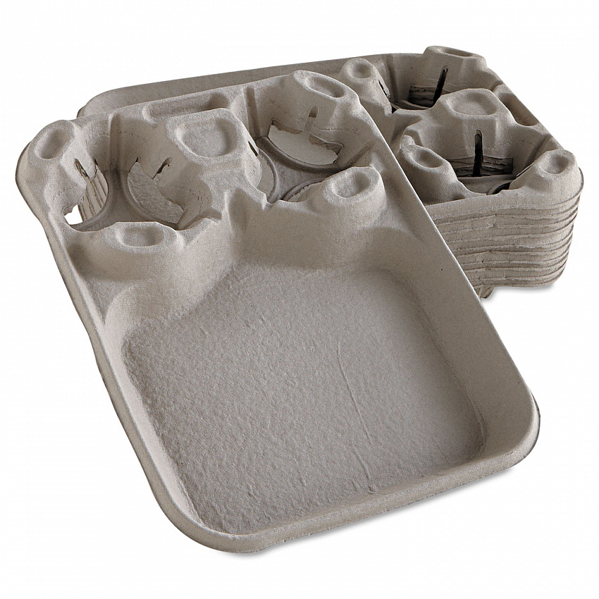 StrongHolder Molded Fiber Cup/Food Tray, 8 oz to 44 oz, Two Cups + Food Tray, Beige, 100/Carton (20990CT)