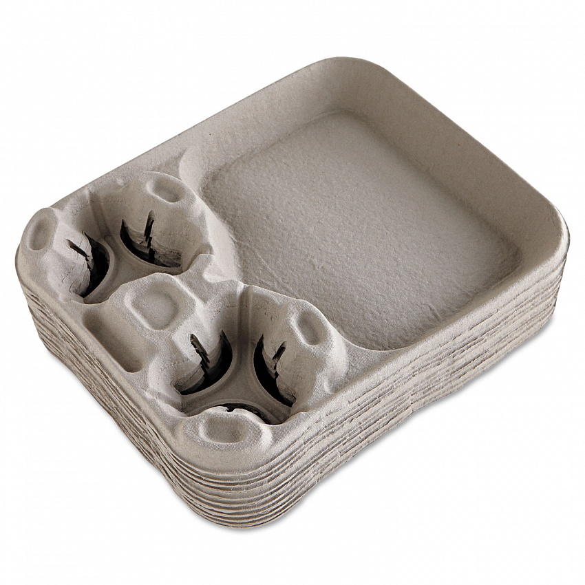 StrongHolder Molded Fiber Cup/Food Tray, 8 oz to 44 oz, Two Cups + Food Tray, Beige, 100/Carton (20990CT)