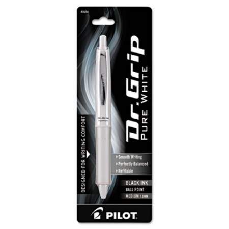 Pilot Dr. Grip PureWhite Advanced Ink Ballpoint Pen, Retractable, Medium 1 mm, Black Ink, White/Crystal Barrel (36204)