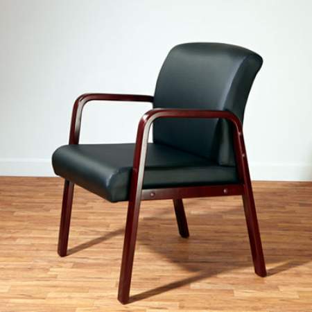 Alera Reception Lounge WL Series Guest Chair, 24.21" x 24.8" x 32.67", Black Seat/Back, Mahogany Base (RL4319M)