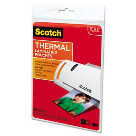 Scotch Laminating Pouches, 5 mil, 5" x 7", Gloss Clear, 20/Pack (TP590320)