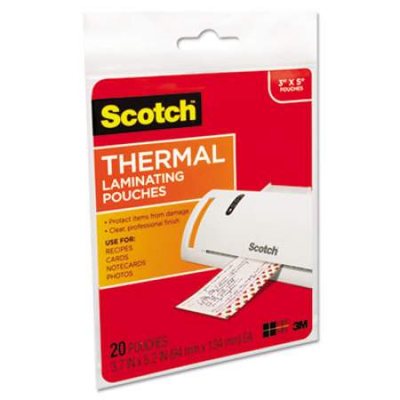 Scotch Laminating Pouches, 5 mil, 5.38" x 3.75", Gloss Clear, 20/Pack (TP590220)