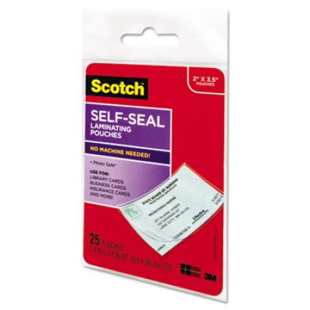 Scotch Self-Sealing Laminating Pouches, 9.5 mil, 3.88" x 2.44", Gloss Clear, 25/Pack (LS851G)