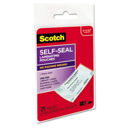 Scotch Self-Sealing Laminating Pouches, 9.5 mil, 3.88" x 2.44", Gloss Clear, 25/Pack (LS851G)