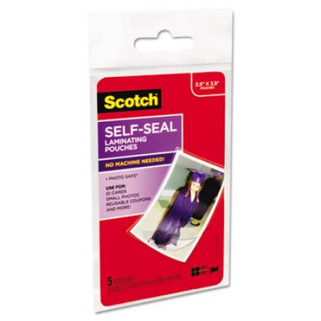 Scotch Self-Sealing Laminating Pouches, 9.5 mil, 2.81" x 3.75", Gloss Clear, 5/Pack (PL903G)