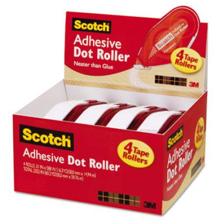 Scotch Double-Sided Adhesive Roller, 0.3" x 49 ft, Dries Clear, 4/Pack (6055BNS)