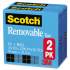 Scotch Removable Tape, 1" Core, 0.75" x 36 yds, Transparent, 2/Pack (8112PK)