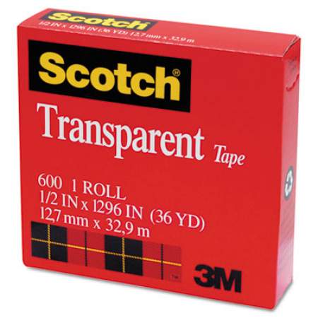 Scotch Transparent Tape, 1" Core, 0.5" x 36 yds, Transparent (600121296)