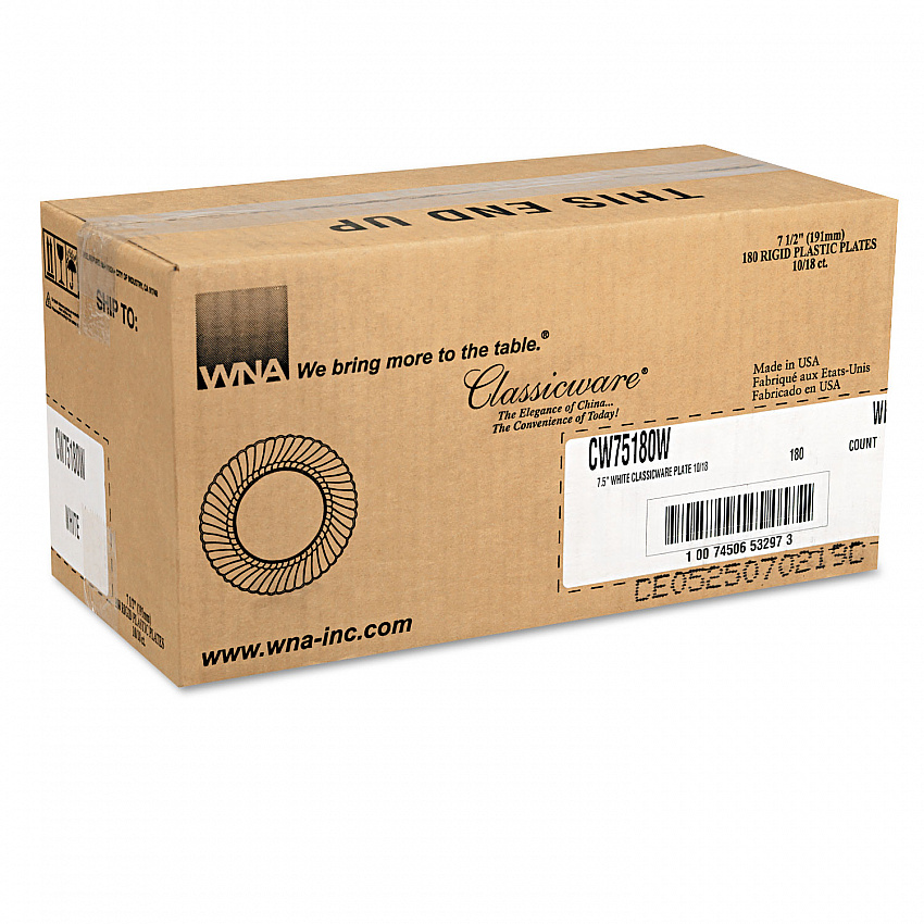 Classicware Plates, Plastic, 7.5" dia, White, 180/Carton (CW75180W)