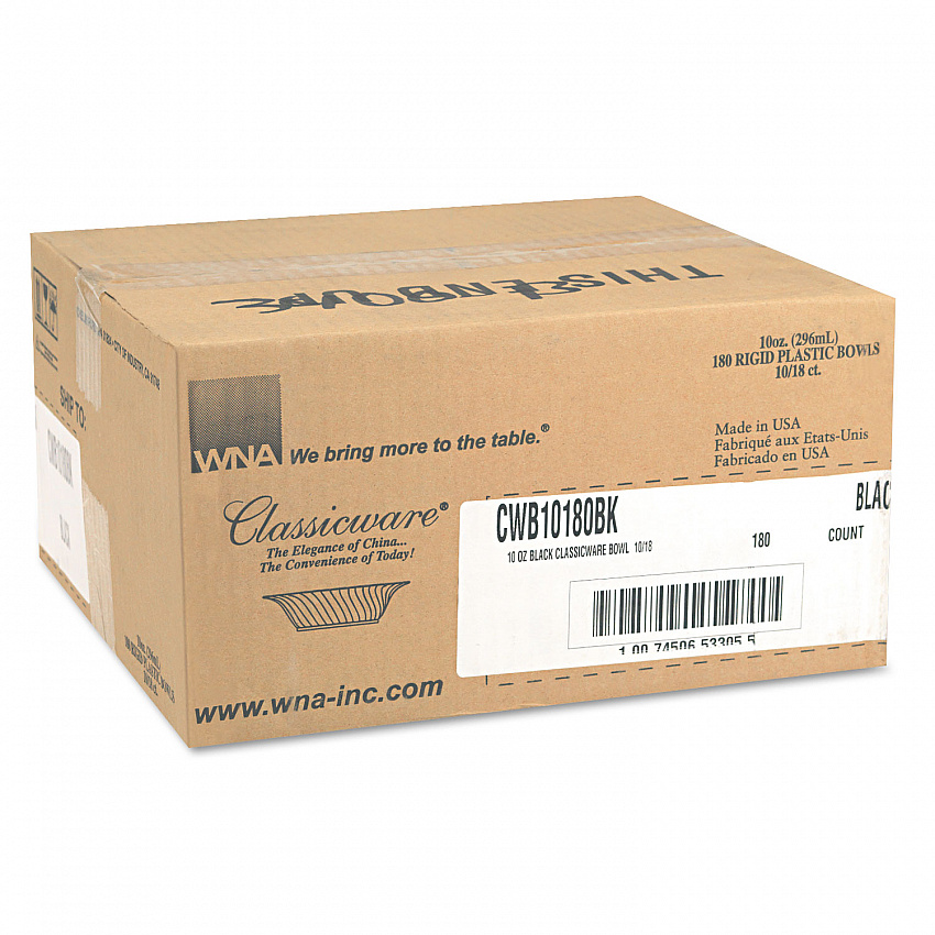Classicware Plastic Bowls, 10 oz, Black, 180/Carton (CWB10180BK)