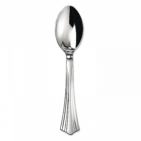Heavyweight Plastic Spoons, Reflections Design, Silver, 600/Carton (620155)