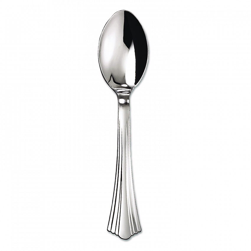 Heavyweight Plastic Spoons, Reflections Design, Silver, 600/Carton (620155)