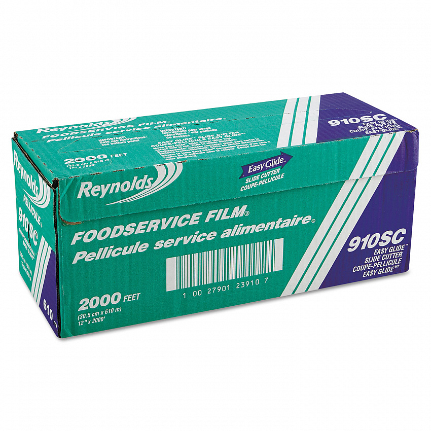 PVC Food Wrap Film Roll in Easy Glide Cutter Box, 12" x 2,000 ft (910SC)