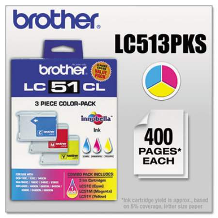 Brother LC513PKS Innobella Ink, 400 Page-Yield, Cyan/Magenta/Yellow