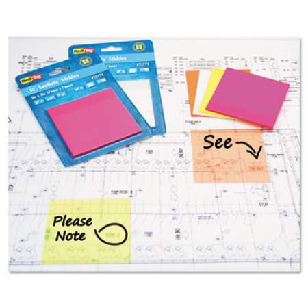 Redi-Tag Transparent Film Sticky Notes, 3 x 3, Neon Yellow, 50-Sheets/Pad (23772)