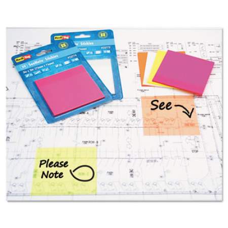 Redi-Tag Transparent Film Sticky Notes, 3 x 3, Neon Pink, 50-Sheets/Pad (23774)